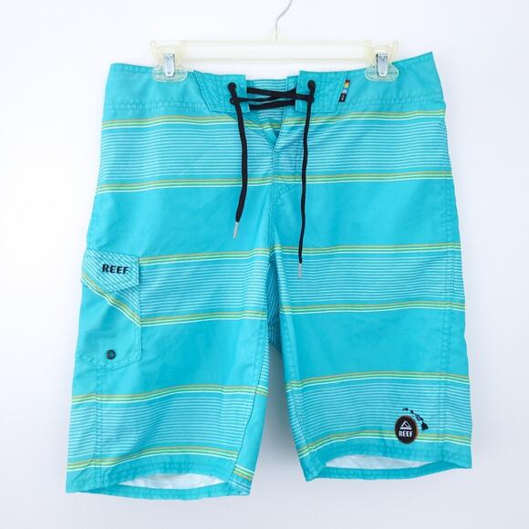 Reef Board Shorts Men Swim Size 30, Aqua, Striped, Surfing Swimsuit Bathing Suit - Picture 1 of 4